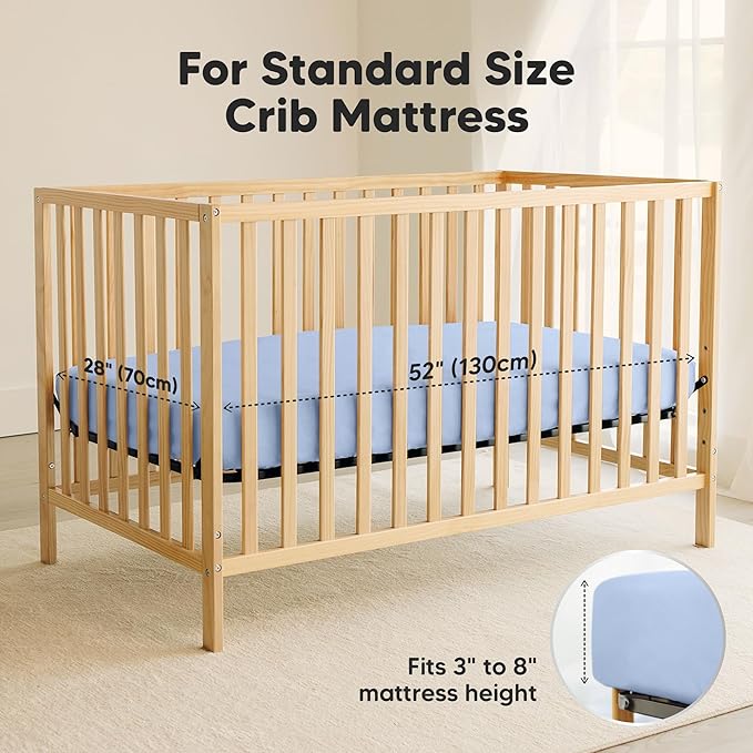 2-Pack Waterproof Crib Sheets for Boys, Girls - 52x28 Fitted Organic Cotton Baby Crib Sheets, Toddler Mattress Protector Cover, Washable, Soft & Durable Baby Bedding Essentials (Blue Flax)