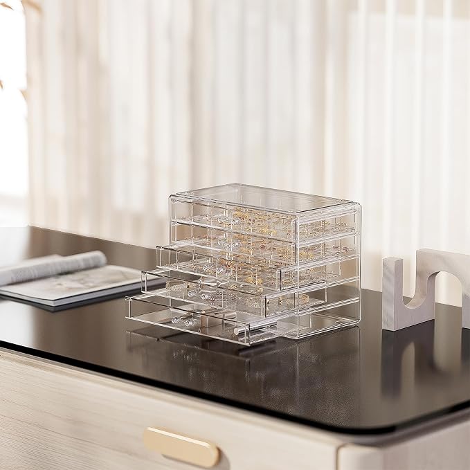 ProCase Acrylic Earrings Holder Organizer Box, Large Clear Earring Jewelry Storage Transparent Stackable Drawers Jewelry Display for Earring Ring Bracelet -Clear, 5 Layers - Image 6