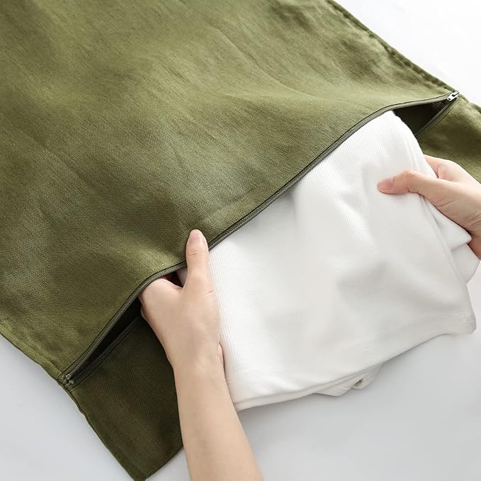Linen Hanging Laundry Bag, 100% Linen Over The Door Laundry Hamper with Buttons and Zipper, Space Saving Door Hampers for Laundry Dirty Clothes Home Travel, Green - Image 5
