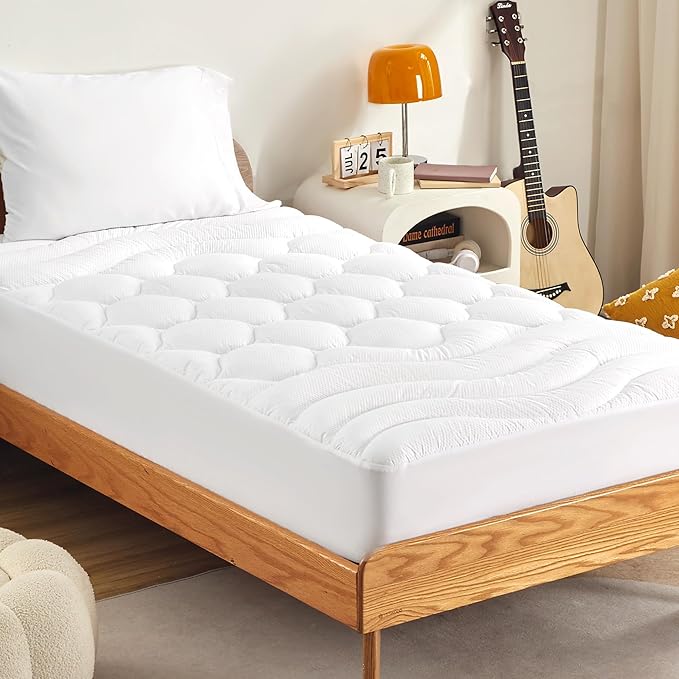 Sonive Twin Mattress Protector, Mattress Topper with 8-21" Deep Pocket, Mattress Pad with 3-Zone Support, Mattress Cover Microfiber Fitted Mattress Machine Washable White