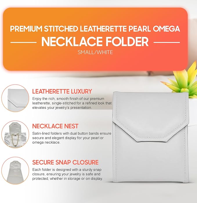 Novel Box Necklace Display Pearl Folder 7x5 inch Small Travel Jewelry Case - Wedding Jewelry Storage Holder with Smooth Finish - Jewelry Organizer Necklace Box - White/White Stitched - Image 7