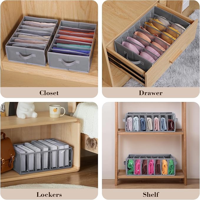 Zilink Upgraded Underwear Drawer Organizer with Support Board, Clear Drawer, 7 Grids Divider, Sock Organizer for Closet, Nursery, Baby Clothes, Bra, Sock, Tie - 3 Pack - Image 3