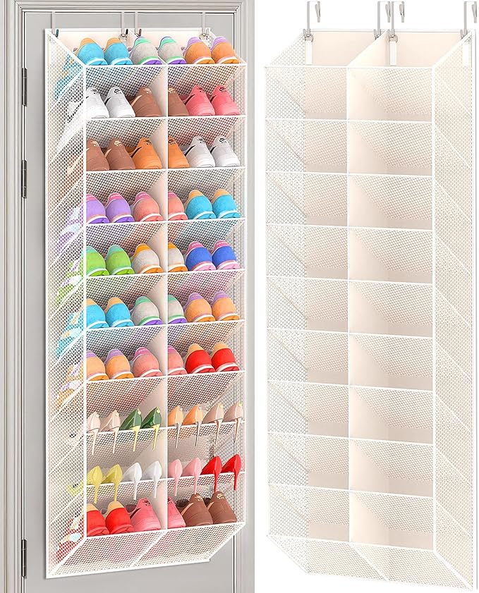 UVIAHOMI 20-30 Pairs Over the Door Shoe Organizer, Breathable Pocket Hanging Shoe Storage for Closet, 10-Tier Door Shoes Rack, Handing Shoes Holder Fit All the Family's Sneakers, Boots, Heels, Beige by UVIAHOMIHOMEORGANIZER