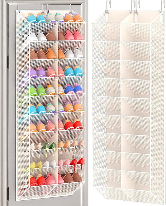 UVIAHOMI 20-30 Pairs Over the Door Shoe Organizer, Breathable Pocket Hanging Shoe Storage for Closet, 10-Tier Door Shoes Rack, Handing Shoes Holder Fit All the Family's Sneakers, Boots, Heels, Beige by UVIAHOMIHOMEORGANIZER