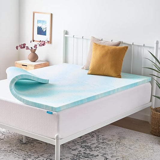 Linenspa 2 Inch Swirl Gel Memory Foam Mattress Topper, Twin XL Size – Cooling Gel Infused, Ventilation Holes – Pressure Relieving Bed Topper – CertiPUR Certified – Dorm Room Essentials