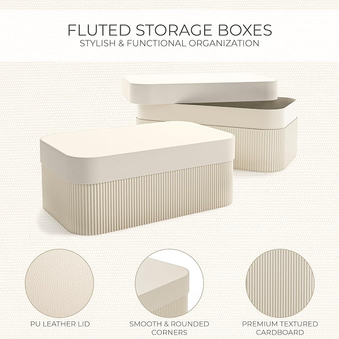 Decorative Storage Boxes with Lids – Set of 2 Beautiful Fluted Cardboard Organizer Bins for Your Home Bookshelf Decor to Safely Store Your Documents, Memory Box Items and Other Keepsakes in Style - Image 5