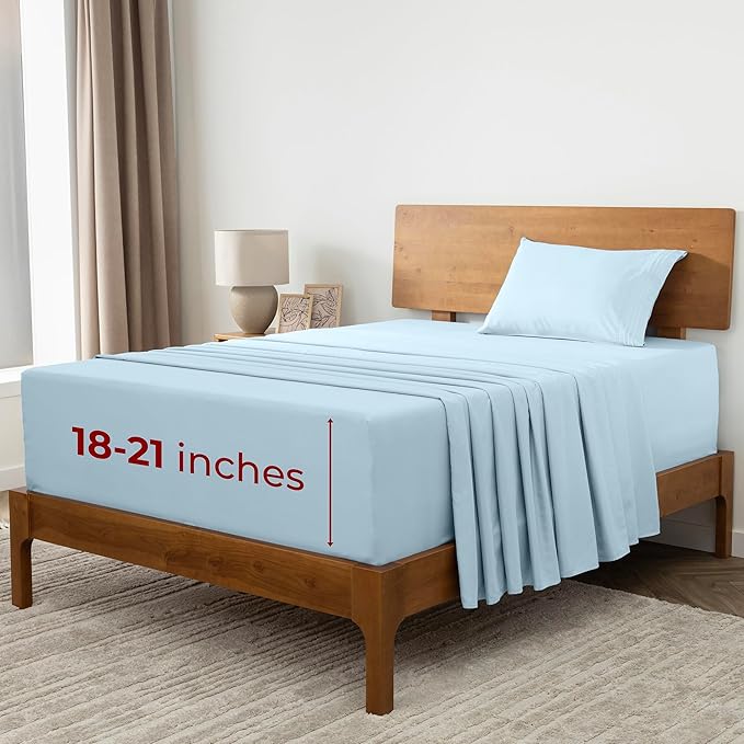 Mellanni Extra Deep Twin Sheets - 3 PC Iconic Collection Bedding - Hotel Luxury, Ultra Soft, Cooling Bed Sheets - Wrinkle, Fade, Stain Resistant (Twin, Aqua)
