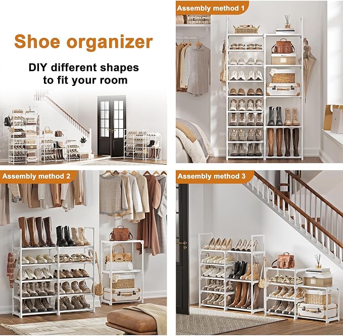 WOWLIVE 9 Tiers White Shoe Rack for Closet Shoe Rack Storage Organizer for Entryway 30-35 Pairs Stackable Shoe Shelf for Front Entrance Metal Pipes with Plastic Connectors - Image 5