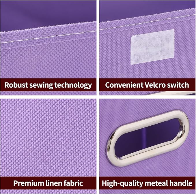 STOREONE Fabric Storage Cube Bins Foldable Organizer Container Collapsible Basket with Lids and Metal Handles, for Home, Bedroom, Closet 6 Pcs (multicolour) - Image 7