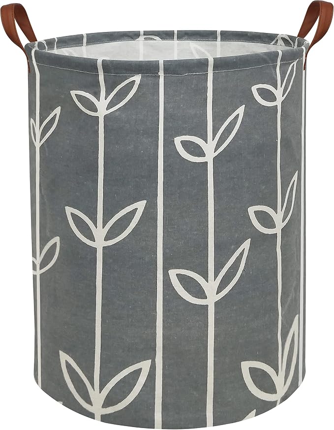 HIYAGON Large Storage Baskets,Waterproof Laundry Baskets,Collapsible Canvas Basket for Storage Bin for Kids Room,Toy Organizer,Home Decor,Baby Hamper (Grey leaves) by HIYAGON