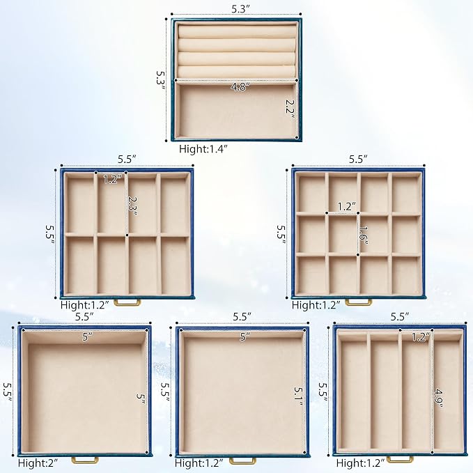 AKOZLIN 6-Tier Jewelry Box Lockable Leather Jewelry Storage Case with 5 Drawers for Women Girls Ring Necklace Earring Bracelet Holder Organizer with Mirror Blue - Image 3