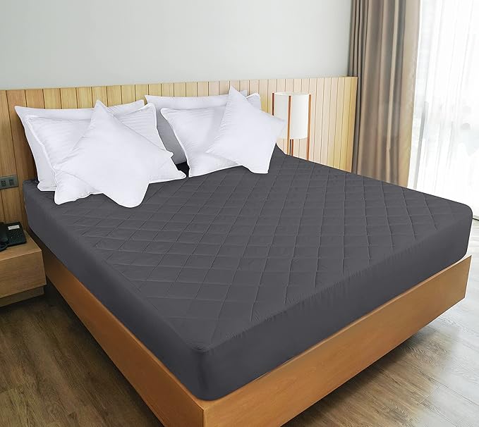 Utopia Bedding Quilted Fitted Mattress Pad, Queen Size, Elastic Fitted Mattress Topper Protector and Cover Stretches up to 16 Inches Deep, Machine Washable (Grey)