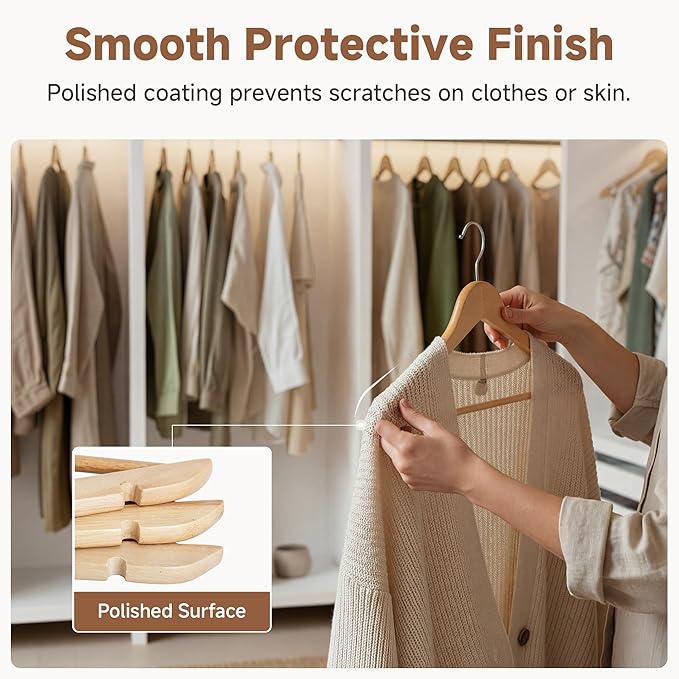 StorageWorks Wooden Hangers 20 Pack, Wood Coat Hangers for Closet, Heavy Duty Clothes Hangers for Suits, Shirts, Pants, Jackets, Natural Wood Color - Image 7