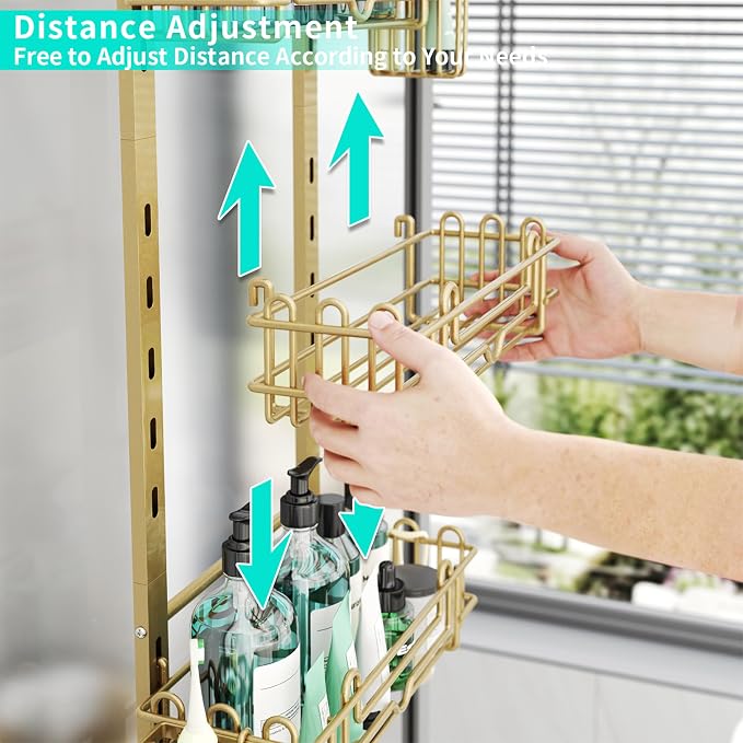 HapiRm Hanging Shower Caddy Organizer - Shower Shelf with 22 Hooks and 2 Toothbrush Holders, No Drilling Adjustable Hanging Bathroom Organizer - Gold - Image 2