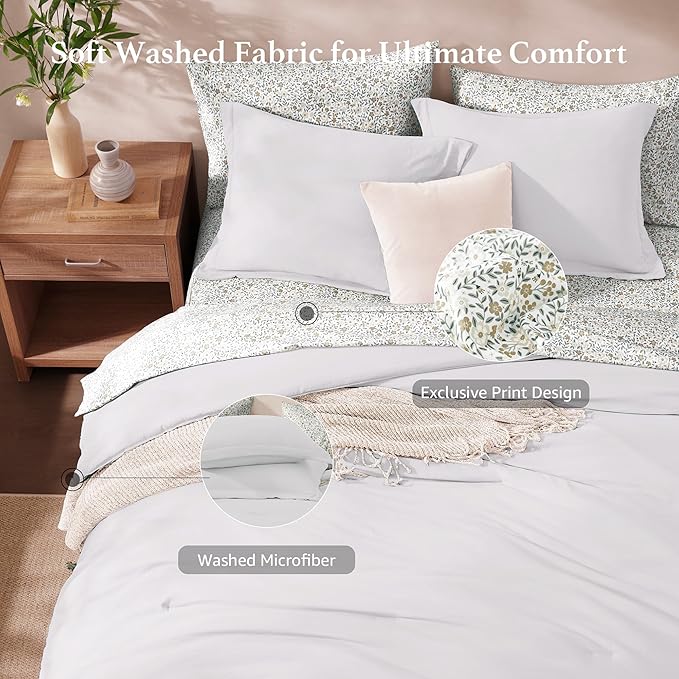 Monbix Queen Comforter Set - 7 Pieces White Prewashed Bed in a Bag Queen Bedding Sets with Comforters, All Seasons Ultra Soft Comforter Bed Set with Sheets, Pillowcases & Shams