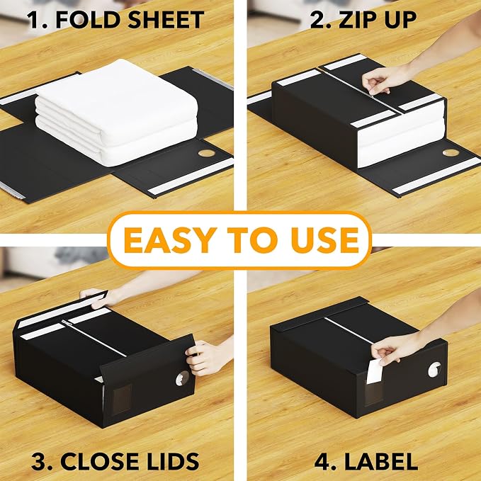 SpaceAid 6 Pack Bed Sheet Organizer and Storage, Foldable Sheet Organizer with Window for Linen Closet, Set Folder Keeper for Queen & King Size Bedding Storage (Black) - Image 4