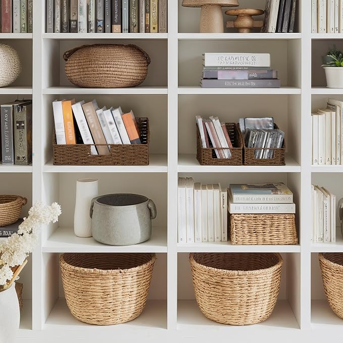 StorageWorks Paper Rope Pantry Storage Baskets, Wicker Baskets with Built-in Handles, Handwoven Shelf Baskets for Organizing, Pantry Organizers and Storage, Brown, 3 Pack - Image 6
