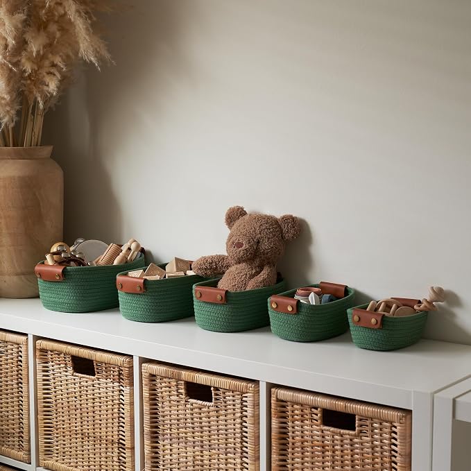 Beautiful Storage Basket Set of 5 - Sturdy Cotton Rope Baskets for Shelves Are Perfect for Organizing Your Home - Quality Storage Bins Easily Fit With Any Nursery or Bedroom Decor - Image 3