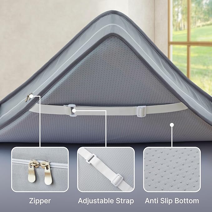 3Inch King Mattress Topper Cover(Only Cover),Mattress Protector Bedding,Foam and Latex Mattress Cover with Zipper and Adjustable Straps,Pillow Top(79 x 75”) Gray