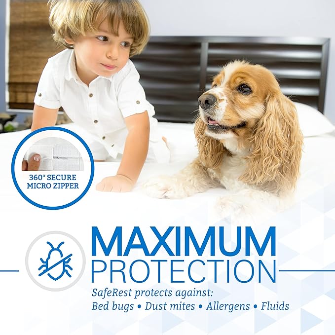 SafeRest Zippered Mattress Protector - Premium 15-18 Inch Waterproof Mattress Cover for Bed - Breathable, Noiseless Washable Mattress Encasement - Queen