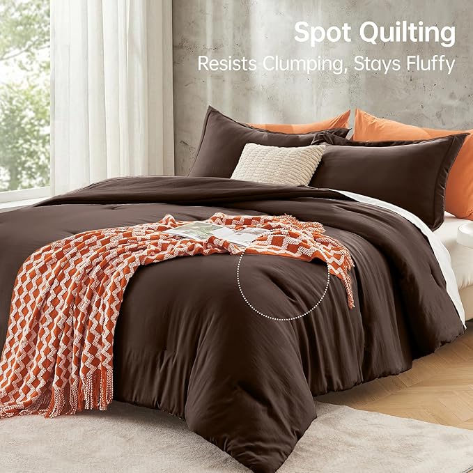 MUXHOMO Queen Comforter Set, All Season Ultra Soft Down Alternative Bedding - 3 Piece Lightweight Bed Set Includes 1 Comforter (90"x90") and 2 Pillow Shams (20"x26"), Dark Brown
