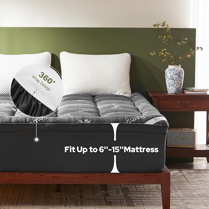 BEDLORE 4 Inch Memory Foam Mattress Topper Twin,2-in-1 Dual Layer Design (2" Gel Memory Foam + 2" Plush Pillow Top Cover) Mattress Topper Medium-Firm,Pressure Relief & Back Pain Support(Dark Gray)