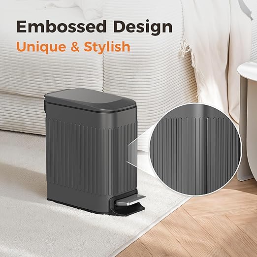 TrashAid Small 1.6 Gallon Stainless Steel Trash Can with Removable Inner Bucket, Grey, Hands Free Step Pedal Design - Image 3