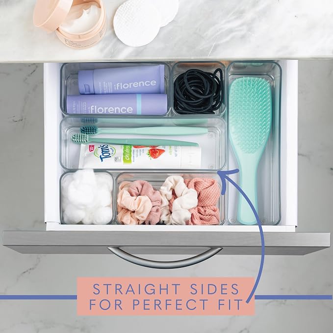 primebox Six Pieces - Clear Plastic Drawer Organizer Bins - Stackable, Non-Slip, 3 Sizes - Image 4
