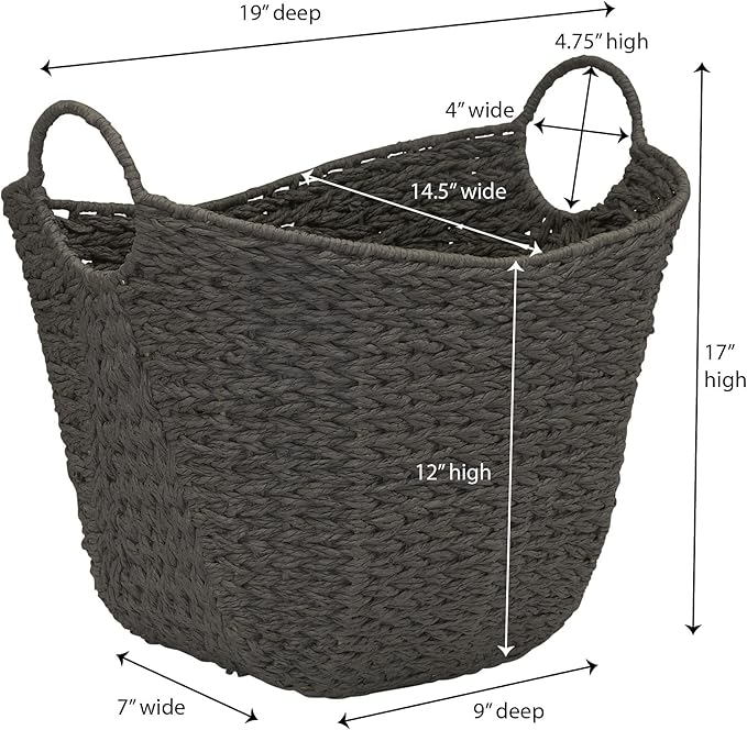 Household Essentials Paper Rope Basket with Handles, Natural Woven Woven Storage Basket, Great for Decoration or Organization - Image 2