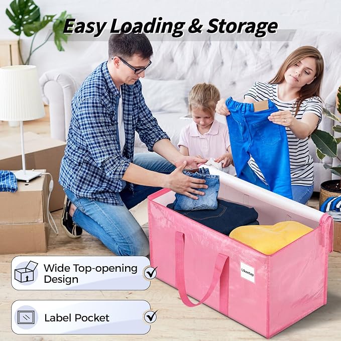 16 Pack Extra Large Heavy Duty Moving Bags, Pink Storage Bins with Lids, Reinforced Handles & Heavy-Duty Zippers Moving Boxes Storage Bags Totes for Clothes Packing, Dorms, College Supplies, Pink - Image 5