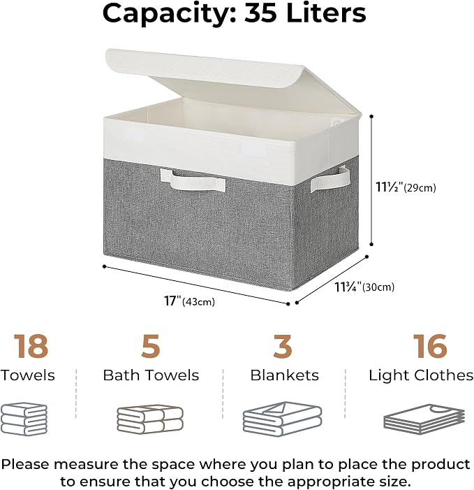 GRANNY SAYS Large Storage Bins with Lids, Collapsible Storage Box, Storage Basket for Shelves, Decorative Storage Bins, Toy Storage, Closet Organizers, White/Gray - Image 4