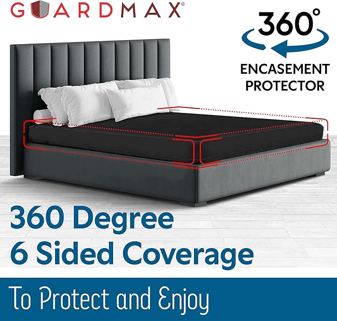 Guardmax Jersey Knitted California King Zippered Mattress Encasement - Waterproof & Bed Bug Proof Mattress Protector - Comfortable, Soft, and Noiseless Zippered Bedding - Dust Mite Proof (72x84 x12)