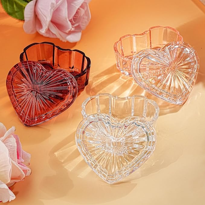 kanpura Clear Glass Jewelry Box Heart Shape Cute Box for Storage Ring Earring Trinket Vintage Decorative Glass Jar with Lid Christmas Gift for Women, Mom - Image 6