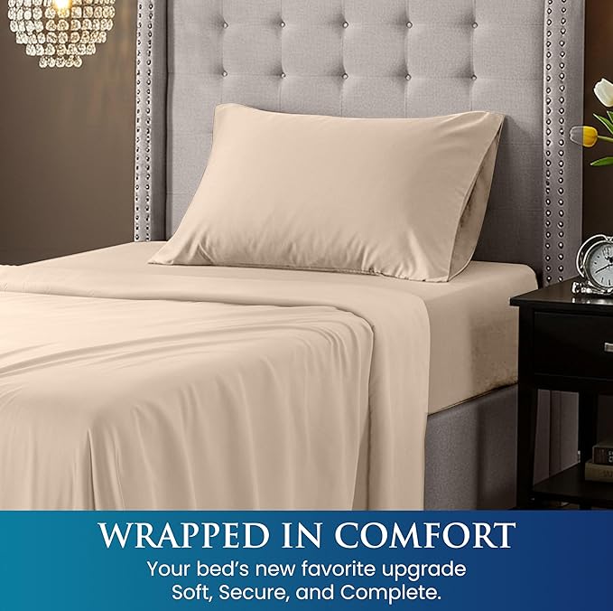 Utopia Bedding Twin Size 3 Piece Sheet Set - Brushed Microfiber - Soft Bed Sheets for Twin Size Bed Set - Includes 1 Fitted, 1 Flat, & 1 Pillow Case - Deep Pocket (Beige)