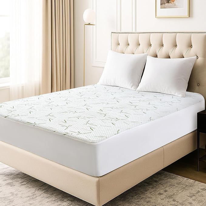 Hannah Linen Viscose derived from Bamboo Cooling Mattress Protector, 100% Waterproof - Soft and Breathable, 280 GSM Fitted Style Mattress Cover, 16 Inches Deep Pocket - Twin XL, 80x39 - (2 Pack)