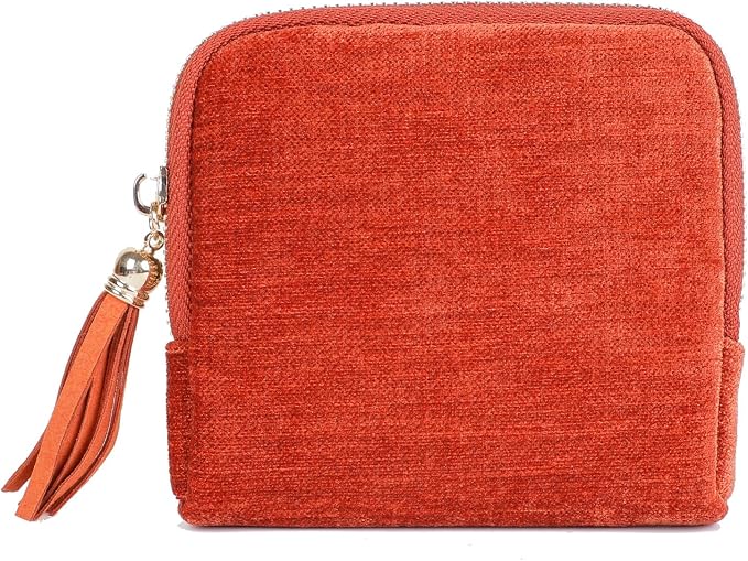 ASINGYER Travel Jewelry Storage Bag for Women, Velvet Portable Jewelry Organizer with Tassel Zipper, Small Pouches for Bracelets Necklaces Rings Earrings, Wedding Gift for Women (orange) by ASINGYERbyASINGYERHOME