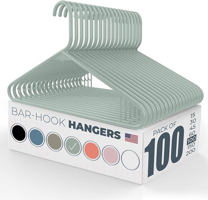 Neaties Plastic Hangers 100 Pack – Made in the USA – 6lb Capacity Standard Clothes Hangers with Strap Hooks for Dresses, Lingerie, Shirts, Pants, and Jackets – Mint by NeatiesHangers