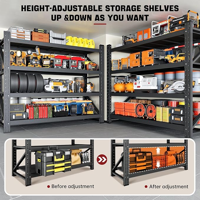 RAVIGIN 3000LBS Storage Shelves, 48" W Garage Shelving Heavy Duty Metal Adjustable Garage Shelves, Shelving Units Industrial Shelving for Warehouse, 48" W x 23.7" D x 70" H, Black - Image 5