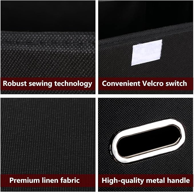 STOREONE Fabric Storage Cube Bins Foldable Organizer Container Collapsible Basket with Lids and Metal Handles, for Home, Bedroom, Closet 8 Pcs (Black) - Image 7