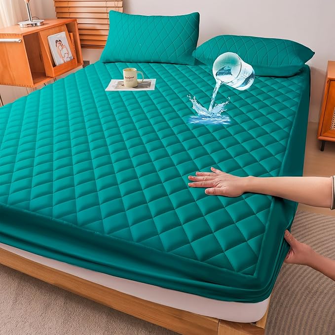 WESLEEPER Mattress Protector Waterproof Mattress Protector Mattress Bed Cover Super Soft Breathable Machine Washable Cover for Home, Bedroom, Hotel (Green, Twin)