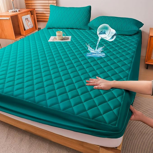 WESLEEPER Mattress Protector Waterproof Mattress Protector Mattress Bed Cover Super Soft Breathable Machine Washable Cover for Home, Bedroom, Hotel (Green, Queen)