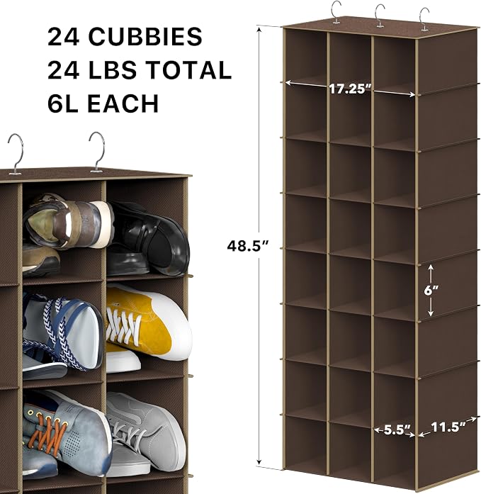 Simple Houseware 24 Section Shelves Hanging Shoes Organizer Holder for Closet, Brown - Image 3