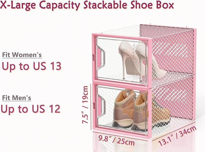 SIMPDIY Shoe Storage, 12 Pack X-Large Shoe Organizer for Closet, Shoe Boxes Clear Plastic Stackable Shoe Storage Boxes for Size 13 - Image 3