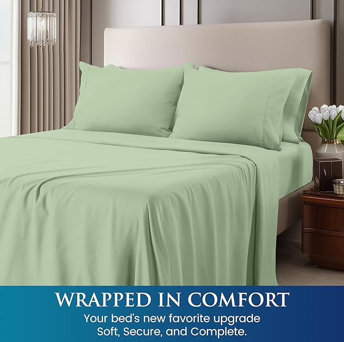 Utopia Bedding Queen Size 4 Piece Sheet Set - Brushed Microfiber - Soft Bed Sheets for Queen Size Bed Set - Includes 1 Fitted, 1 Flat, & 2 Pillow Cases - Deep Pocket (Sage)