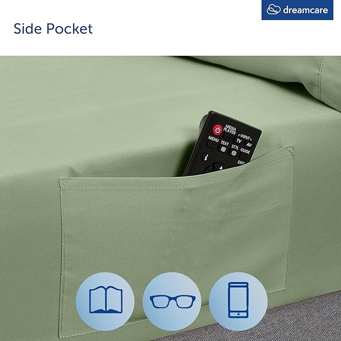 DREAMCARE Queen Sheet Set - 6 pcs Breathable Cooling Bed Sheets - up to 15" Deep Pocket Queen Sheets Set with Side Pockets - Extra Soft 100% Brushed Hypoallergenic Hotel Luxury Bedding -Sage Green