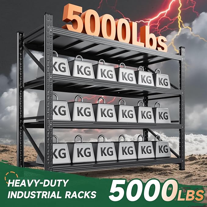 Letaya 71.3" W Metal Storage Shelves,5000LBS Heavy Duty Garage Shelving Units, 4 Tier Adjustable Utility Rack Shelf,Large Industrial Shelves,for Shop,Warehouse,Black (71.3" W x 24" D x 70" H) - Image 3