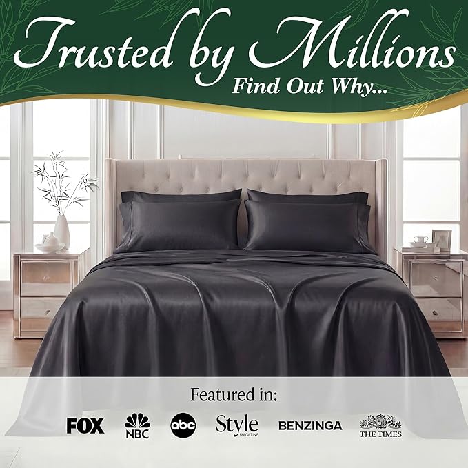DECOLURE 100% Viscose Derived from Bamboo Sheets Full Size - Luxury 6 Pc Naturally Cooling Sheets, Ultra Soft Bed Set - Deep 17" Pockets, Durable Double Stitching, Oeko Tex Standard (Charcoal)