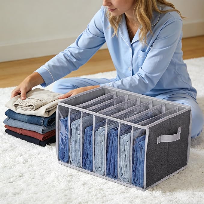 Zilink Upgraded Wardrobe Clothes Organizer with Support Board Clear Jean Organizer for Closet with 7 Grids Pants Organizer for Closet Shelf for Jean Pant Sweater Legging T-Shirt, 3 Pack - Image 5