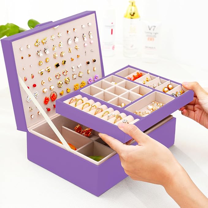 QBestry Girls Jewelry Box for Earrings Jewelry Organizer Box Teen Girls Earrings Organizer Jewelry Box with Earring Holder Organizer Stud Earring Box for Girls Womens Jewelry Case Organizer Purple - Image 7