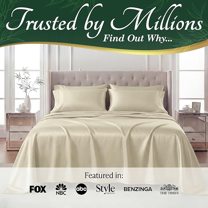 DECOLURE 100% Viscose Derived from Bamboo Sheets California King Size - Luxury 6 Pc Naturally Cooling Sheets, Ultra Soft Bed Set - Deep 17" Pockets, Double Stitching, Oeko Tex Standard (Creme)